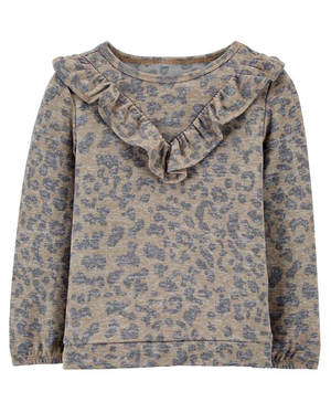 Blusa Infantil Carter's Manga Longa Babados Animal Print Multicor Tam 2 a 5