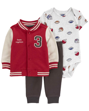 Conjunto longo bebê 3 peças futebol college multicor | Carter's